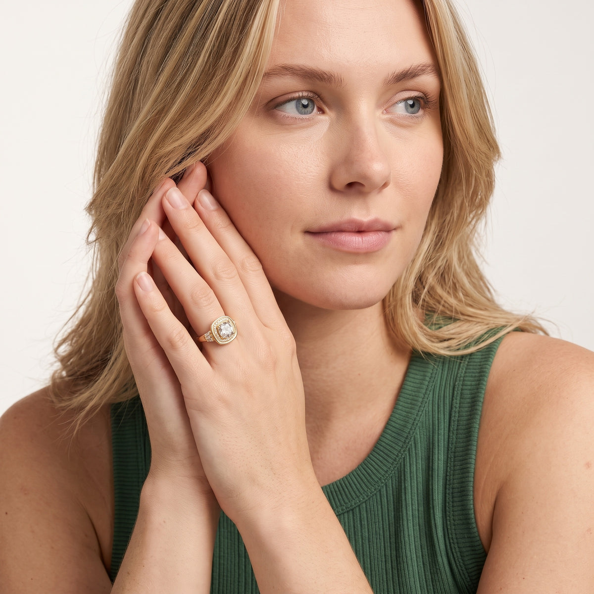 Milan Deco Halo Cushion Diamond Engagement Ring in Silver - model.jpg