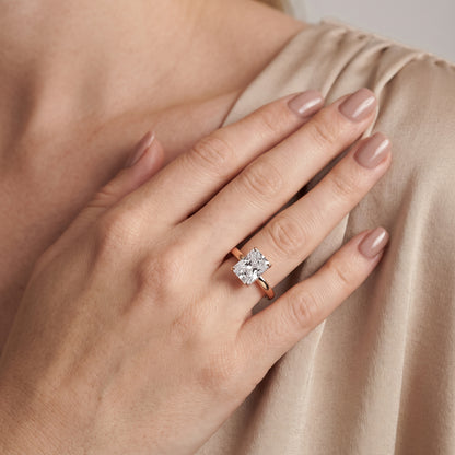 Lara Hidden Halo Radiant Diamond Engagement Ring in Rose Gold - model.jpg