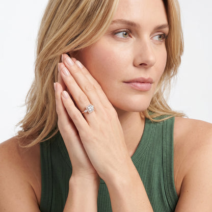 Eliza Halo Sidestone Princess Diamond Engagement Ring in Rose Gold - model.jpg