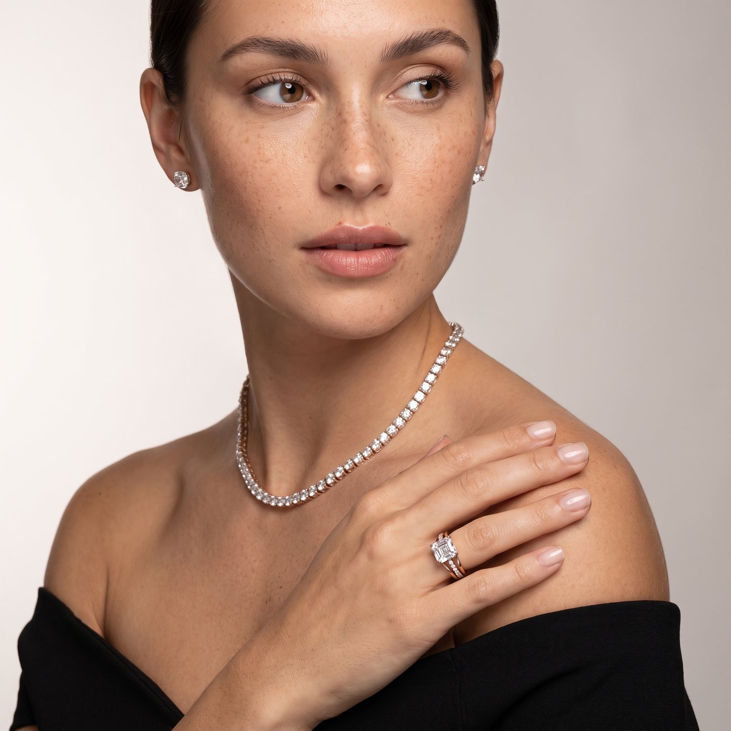 Scarlett Split Shank Pavé Asscher Diamond Ring in Rose Gold - model.jpg