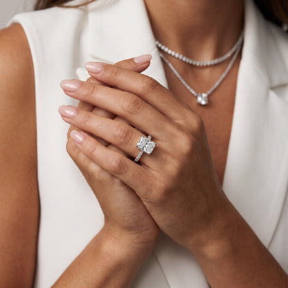 Celeste Hidden Halo Pavé Radiant Diamond Engagement Ring in Platinum - model.jpg