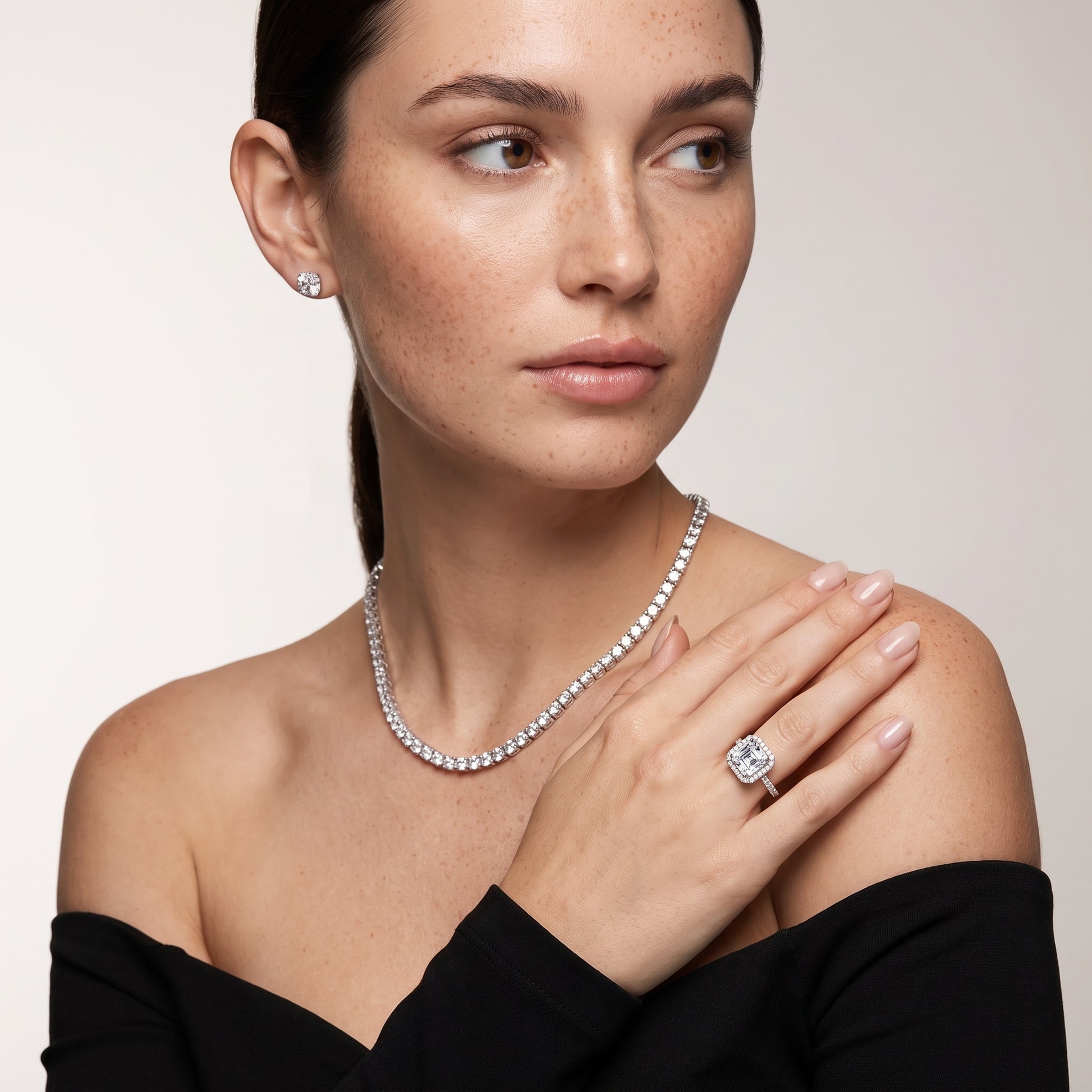 Sophie Halo Pavé Asscher Diamond Ring in Silver - model.jpg