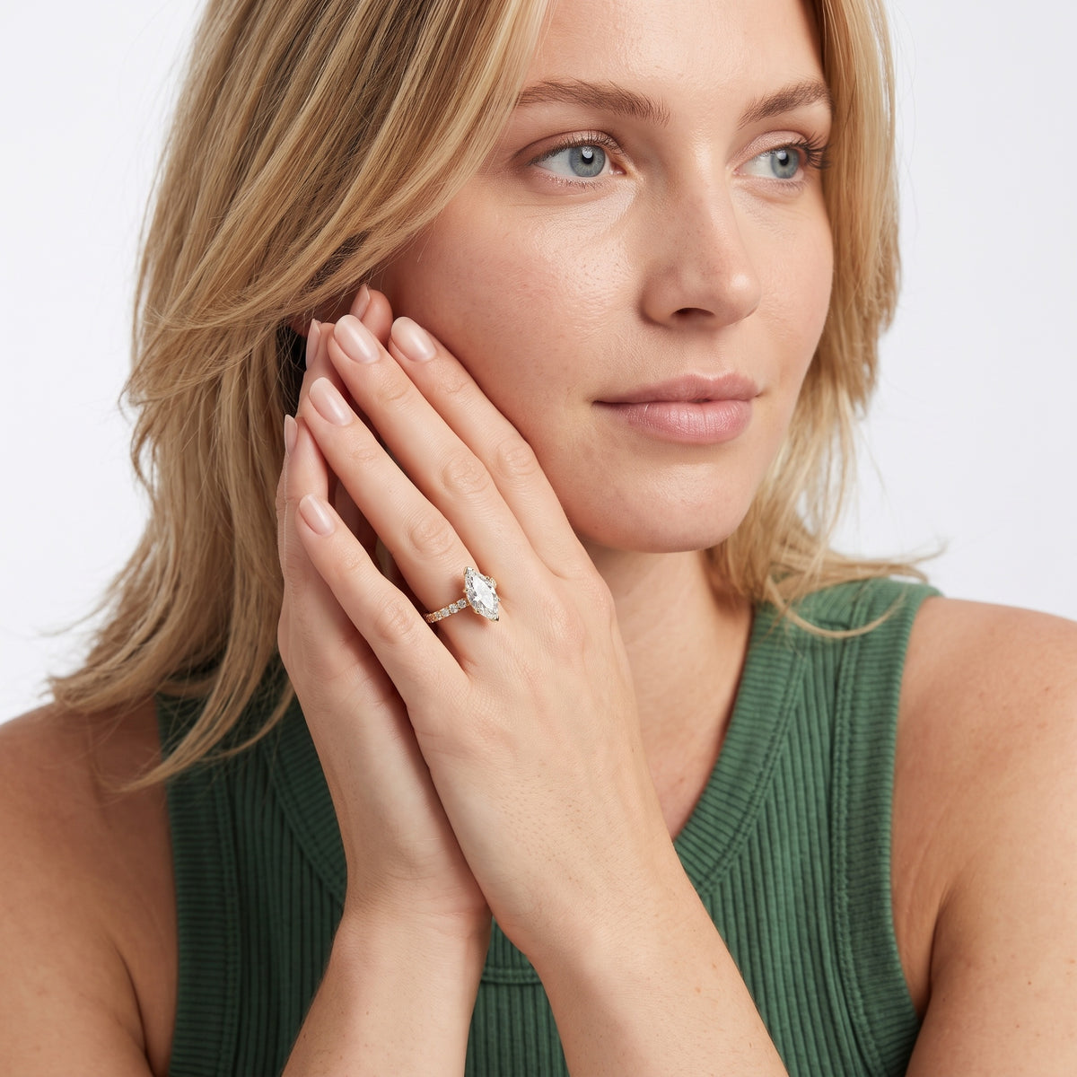Leandra Scalloped Pavé Marquise Diamond Engagement Ring in Silver - model.jpg