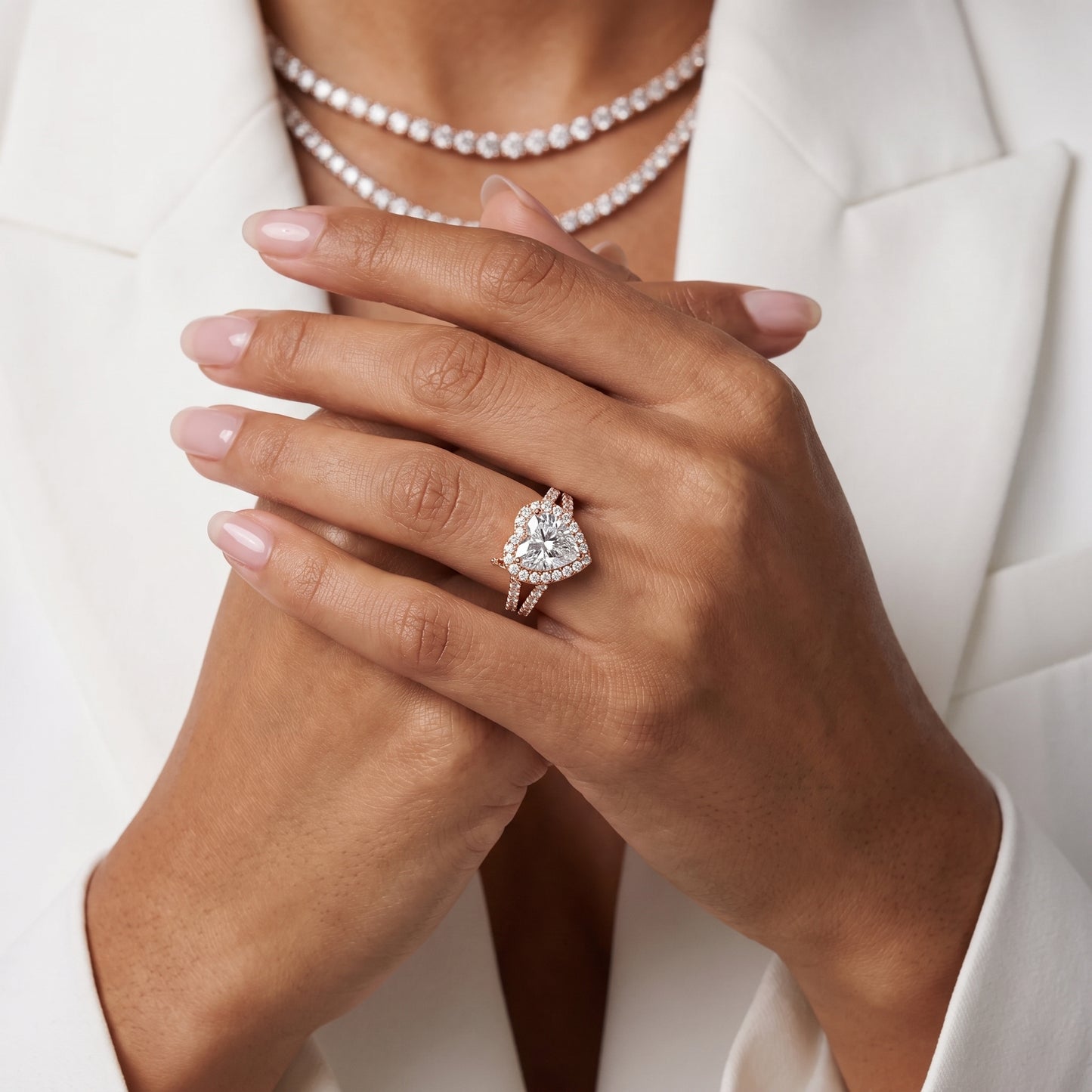 Kira Halo Split Shank Heart Diamond Engagement Ring in Rose Gold - model.jpg