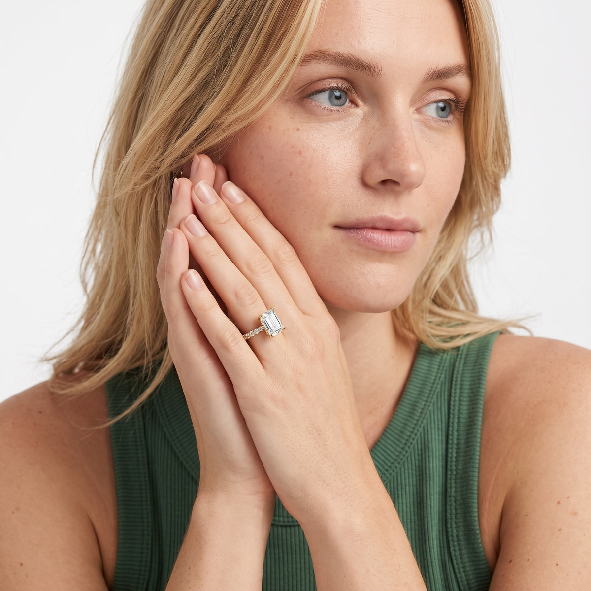 Elara Scalloped Pavé Emerald Diamond Engagement Ring in Silver - model.jpg