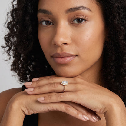 Amara Halo Claw Prong Pear Diamond Ring in Yellow Gold - model.jpg