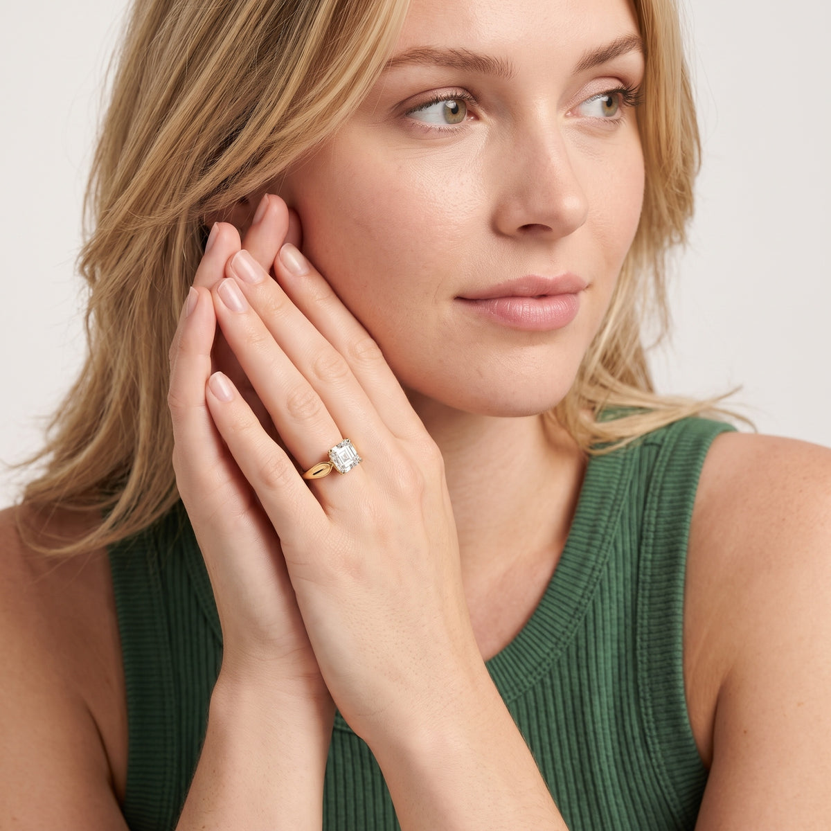 Lauretta Leaf Solitaire Asscher Diamond Engagement Ring in Rose Gold - model.jpg