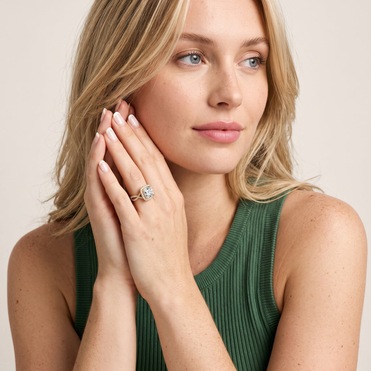 Selma Twist Halo Cushion Diamond Engagement Ring in Yellow Gold - model.jpg