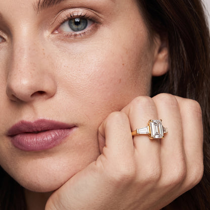 Layla Tapered Baguette Emerald Diamond Ring in Yellow Gold - model.jpg