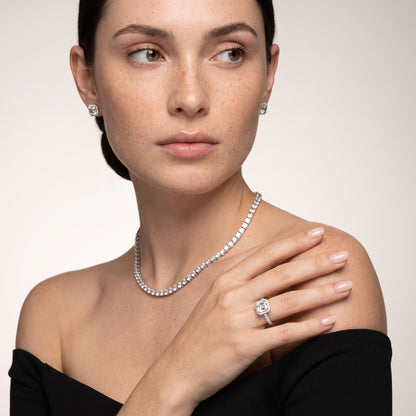 Chloe Halo Pavé Asscher Diamond Ring in Silver - model.jpg