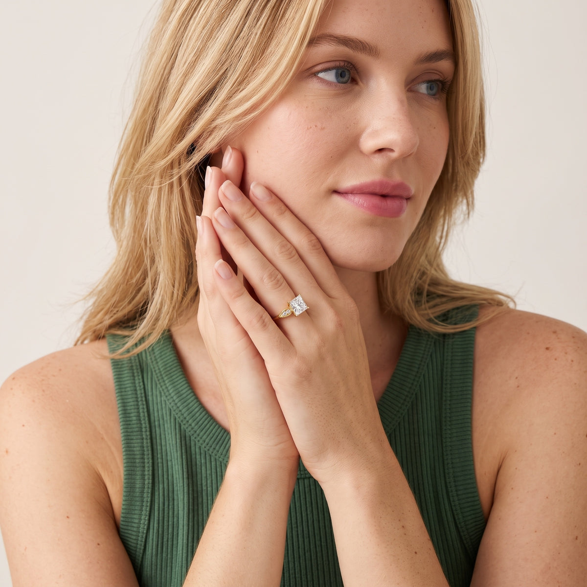 Adora Vintage Milgrain Princess Diamond Engagement Ring in Rose Gold - model.jpg