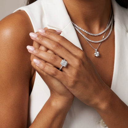 Sophie Halo Pavé Radiant Diamond Ring in Silver - model.jpg