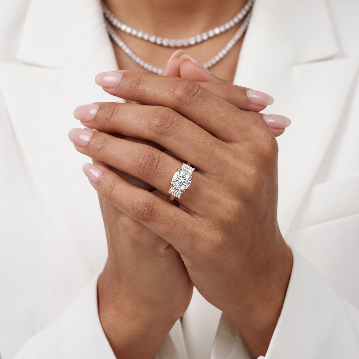 Zoe Three-Stone Cushion Diamond Ring in Rose Gold - model.jpg