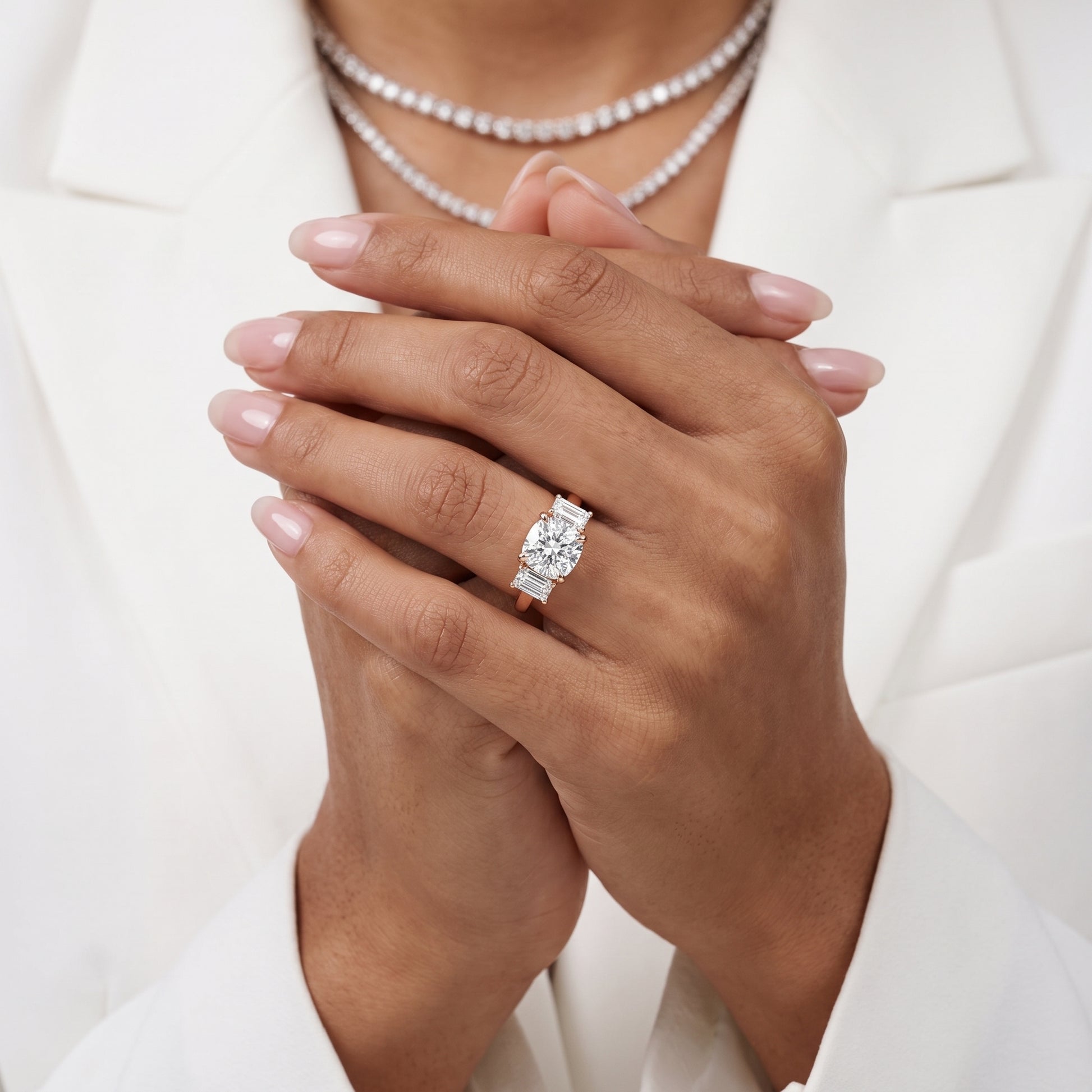 Zoe Three-Stone Cushion Diamond Ring in Rose Gold - model.jpg