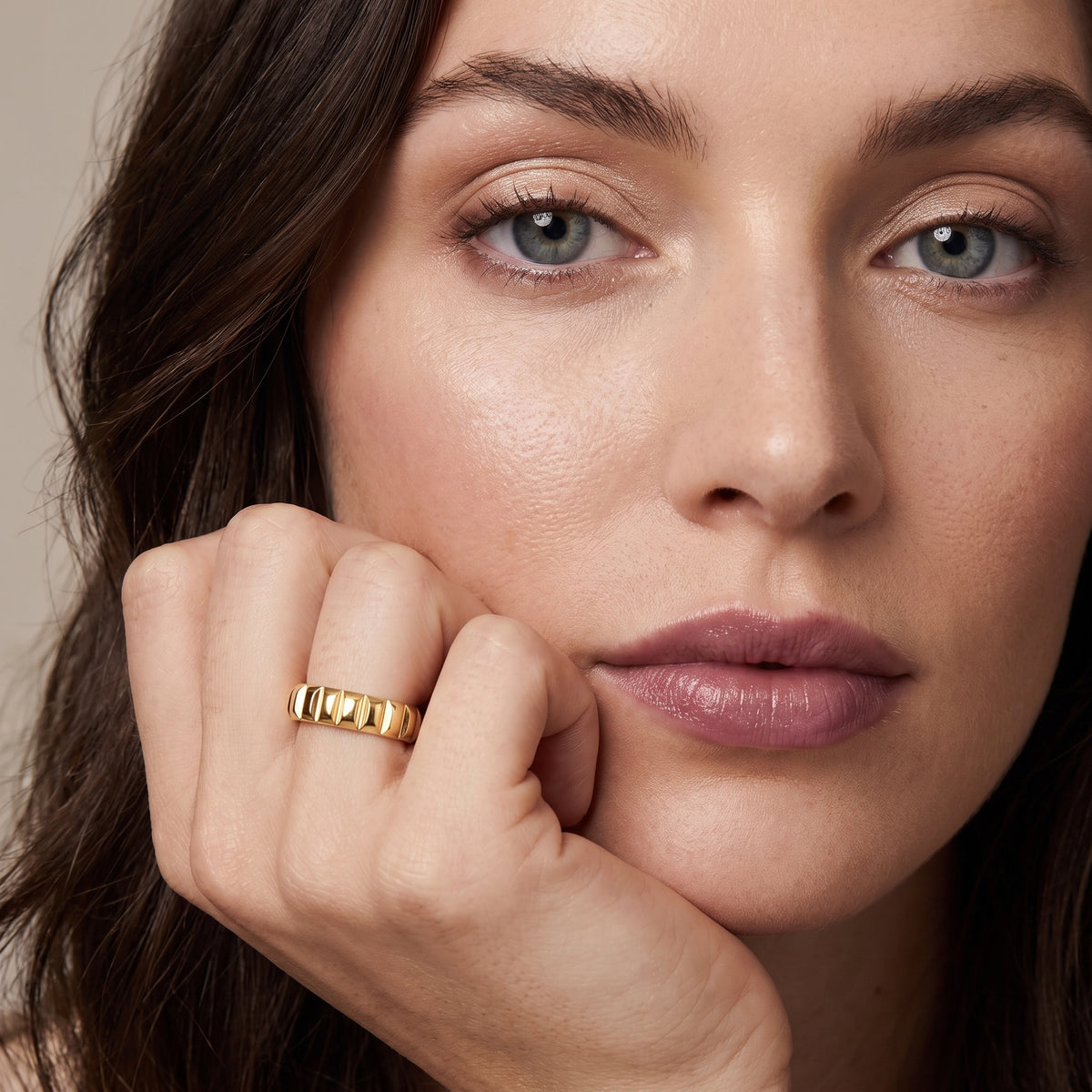 Laurel Grooved Low Dome Wedding Band in Yellow Gold - model.jpg