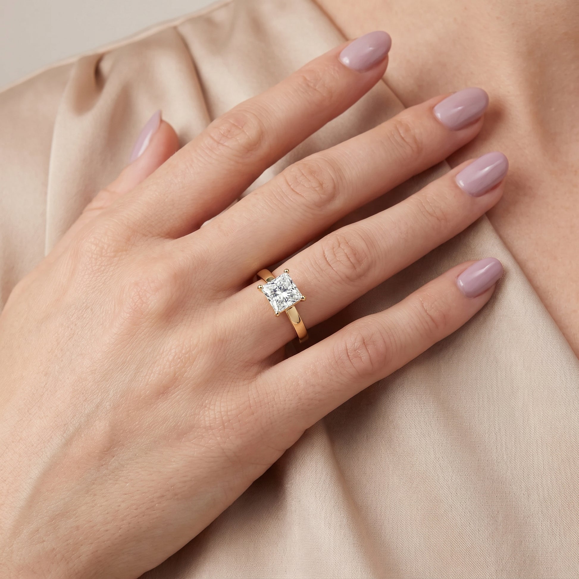 Delia Solitaire Princess Diamond Engagement Ring in Yellow Gold - model.jpg