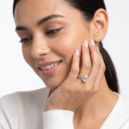 Naomi Vintage Milgrain Emerald Diamond Engagement Ring in Rose Gold - model.jpg