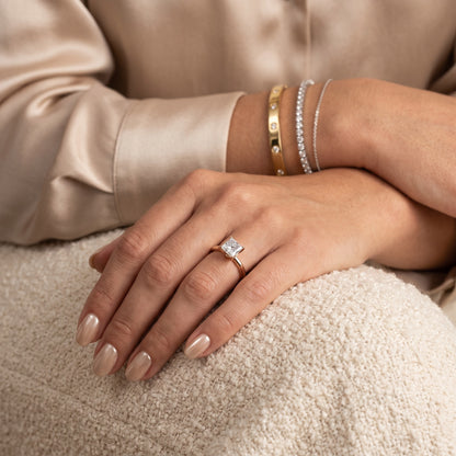 Serena Blossom Solitaire Princess Diamond Engagement Ring in Rose Gold - model.jpg