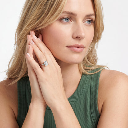 Lara Hidden Halo Emerald Diamond Engagement Ring in Platinum - model.jpg