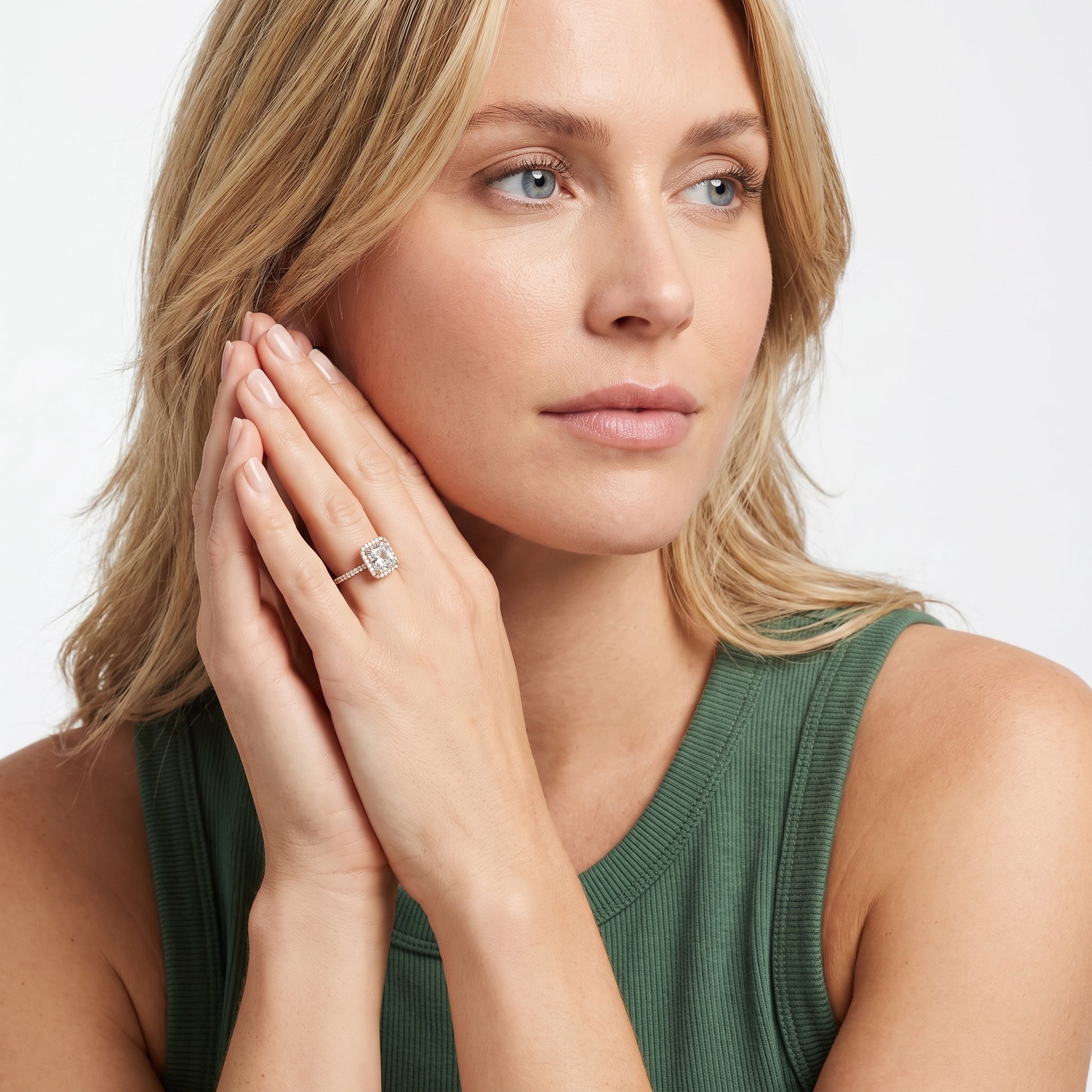 Willa Halo Micropavé Radiant Diamond Engagement Ring in Rose Gold - model.jpg