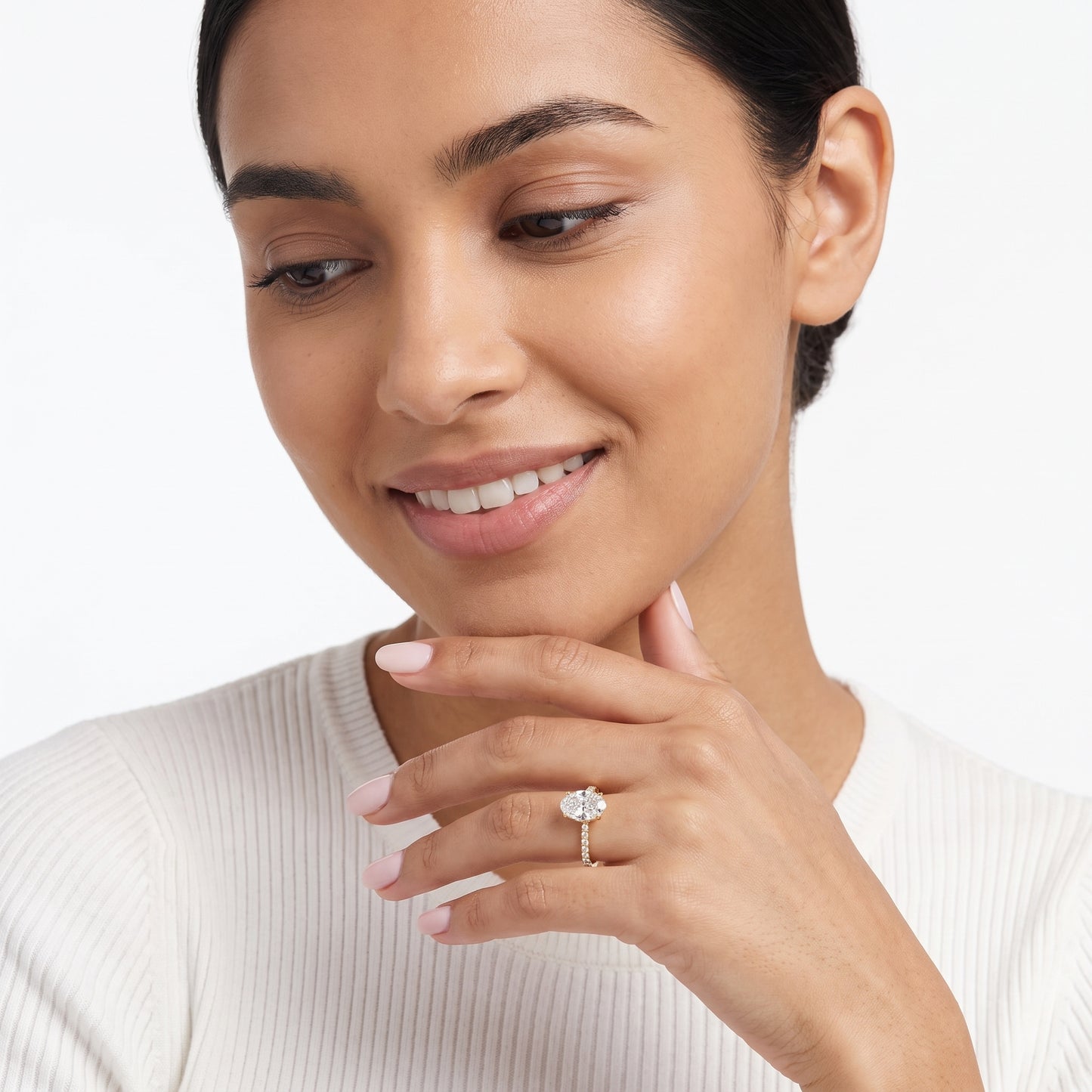 Juna French Pavé Solitaire Oval Diamond Engagement Ring in Yellow Gold - model.jpg