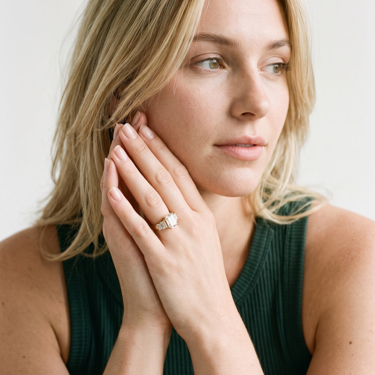 Amber Graduated Five-Stone Emerald Diamond Engagement Ring in White Gold - model.jpg