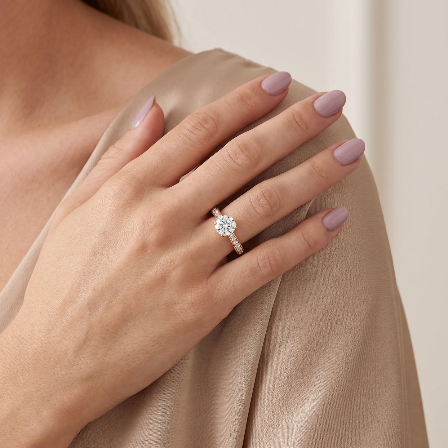 Rhea Sidestone Pavé Round Diamond Engagement Ring in Yellow Gold - model.jpg