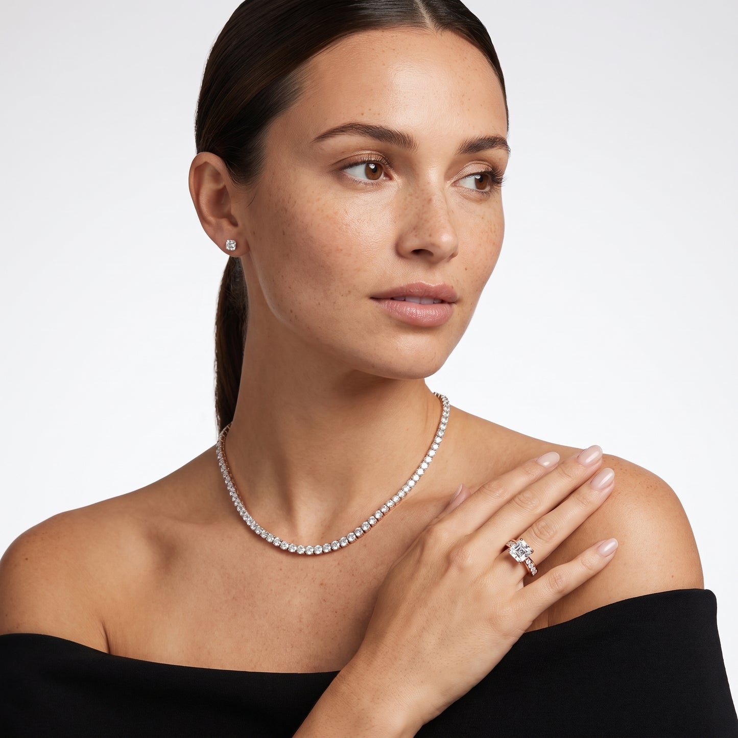 Noor Channel Set Sidestone Asscher Diamond Engagement Ring in Rose Gold - model.jpg