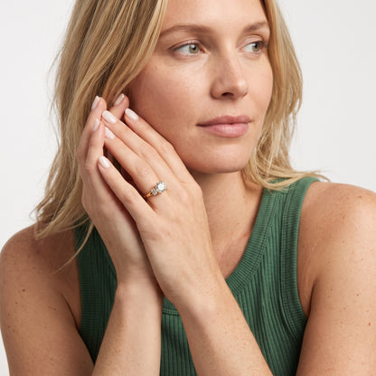 Babette Deco Three-Stone Round Diamond Engagement Ring in Rose Gold - model.jpg