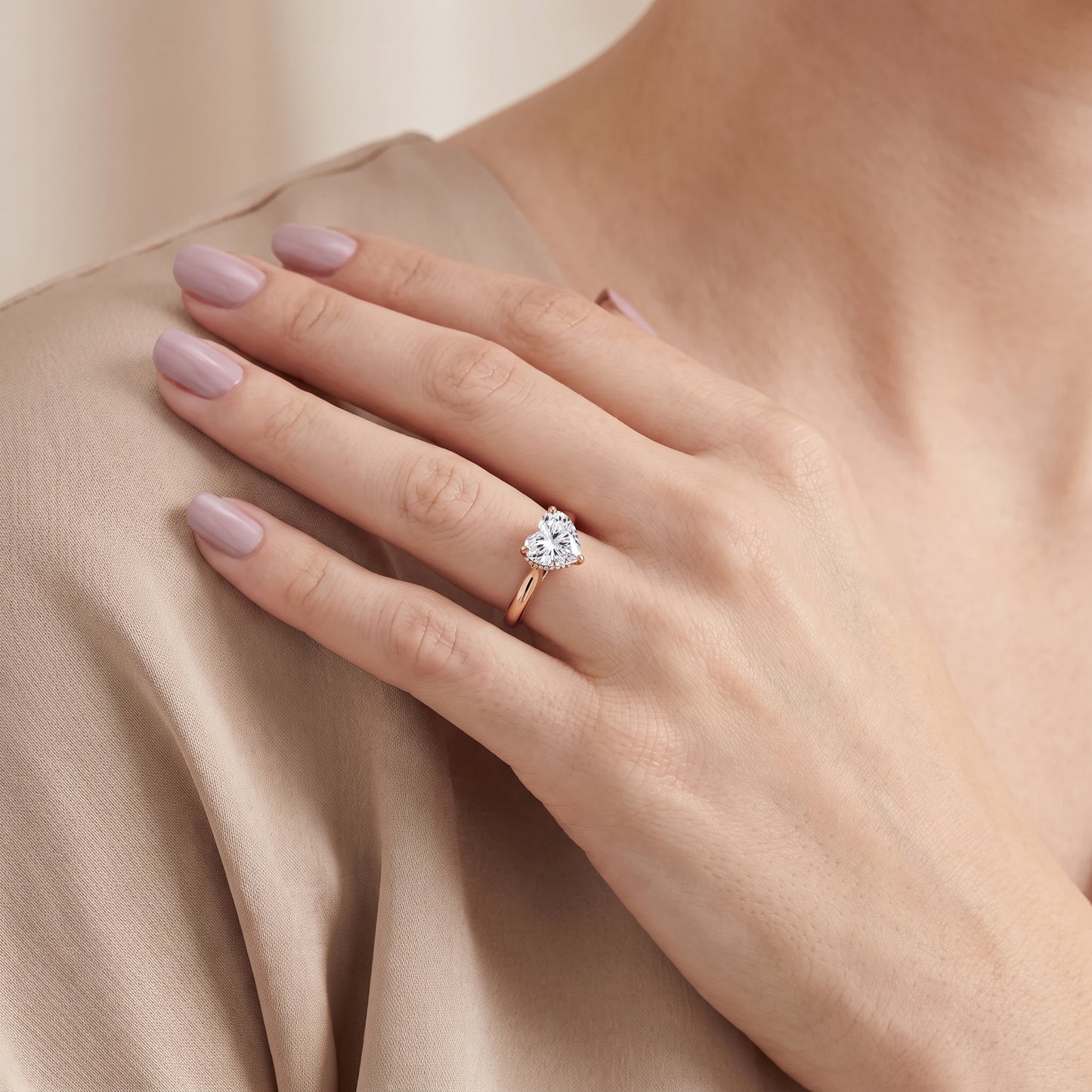 Mena Hidden Halo Heart Diamond Engagement Ring in Rose Gold - model.jpg
