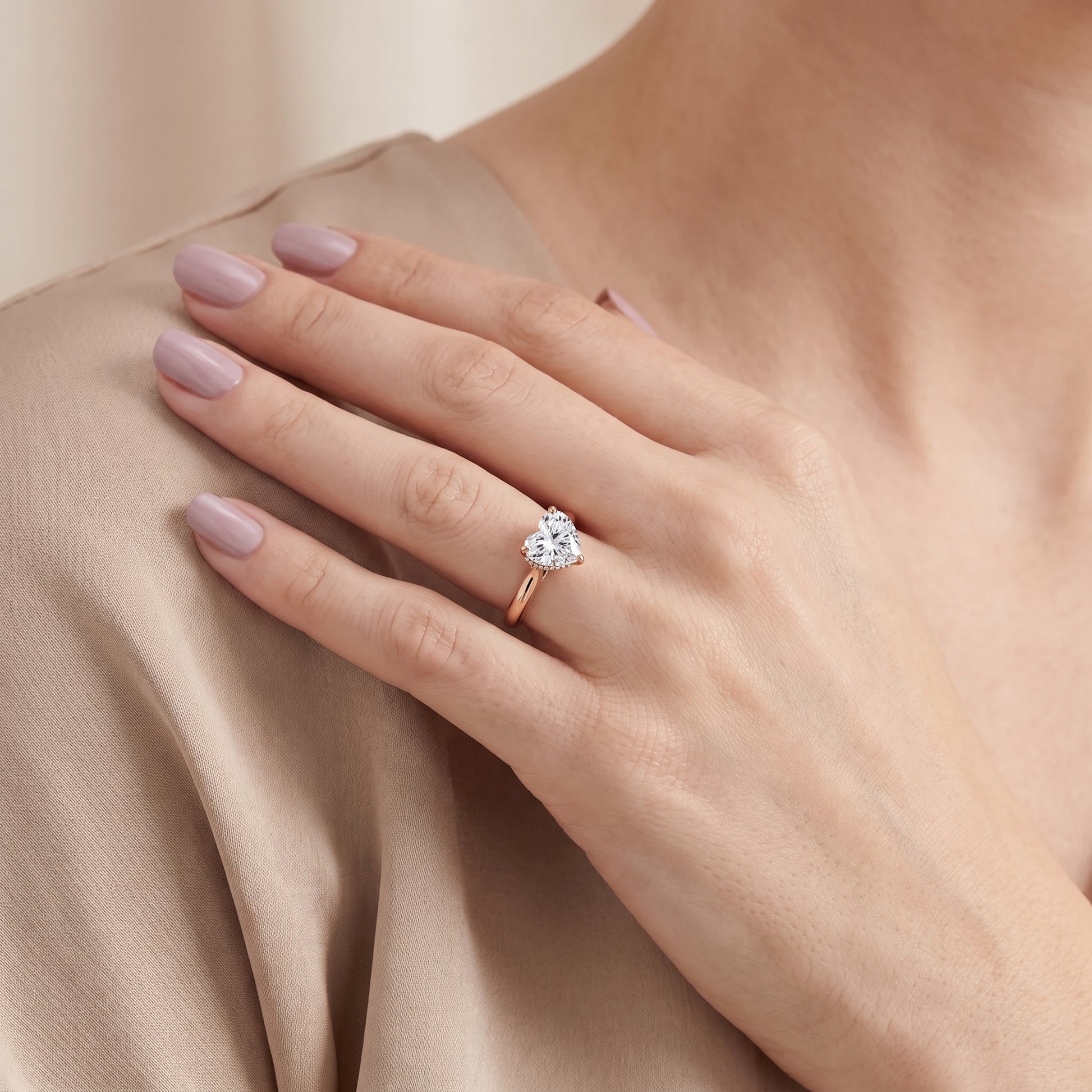 Mena Hidden Halo Heart Diamond Engagement Ring in Rose Gold - model.jpg