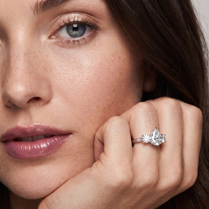 Callie Three-Stone Trellis Pear Diamond Engagement Ring in Silver - model.jpg