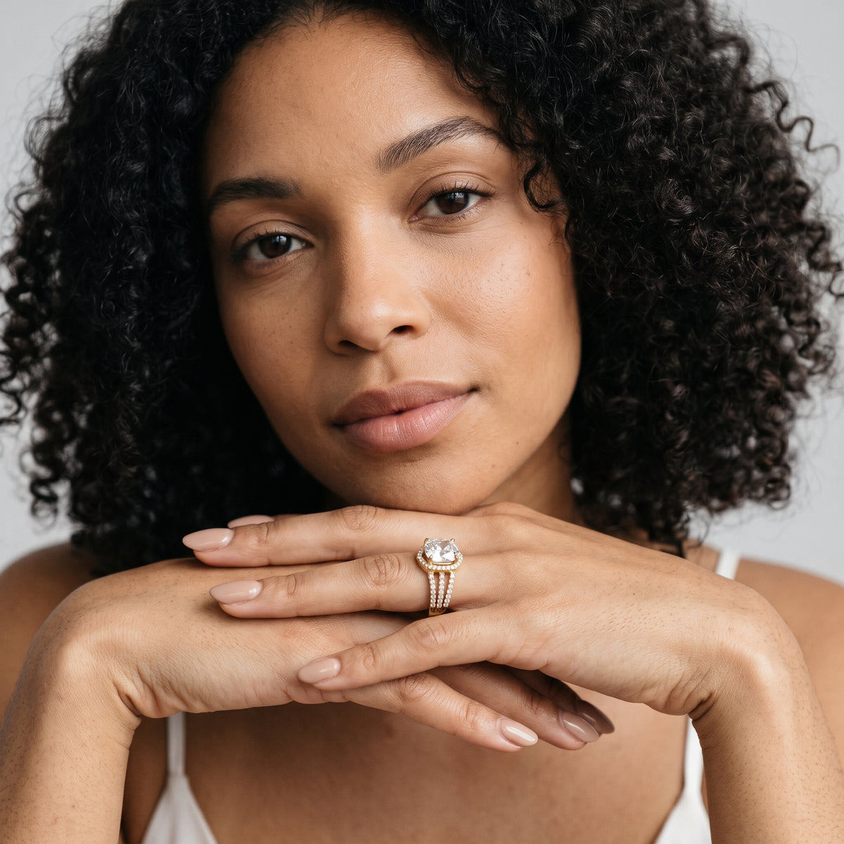 Francesca Chevron Halo Cushion Diamond Engagement Ring in White Gold - model.jpg