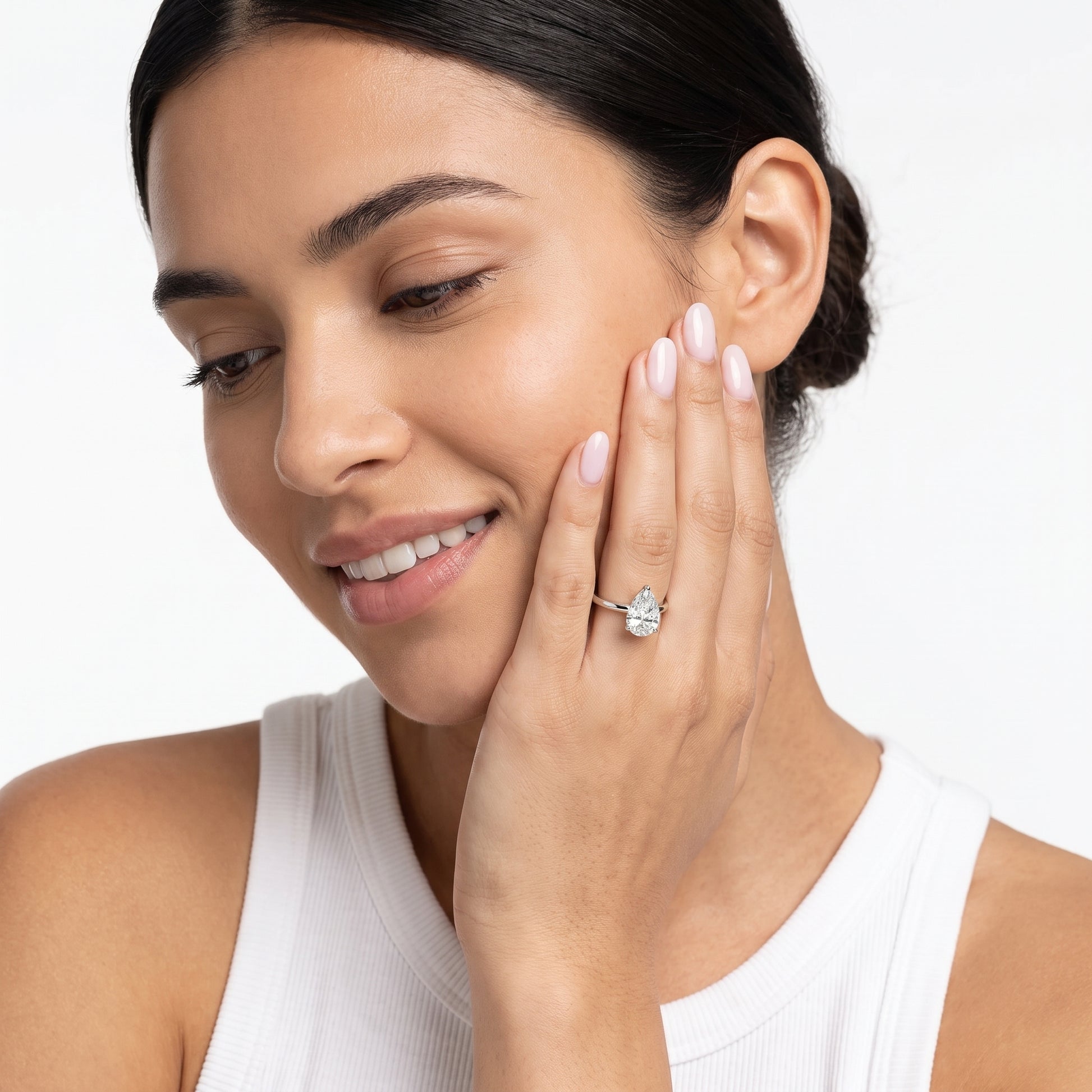 Wren Solitaire Pear Diamond Ring in Silver - model.jpg