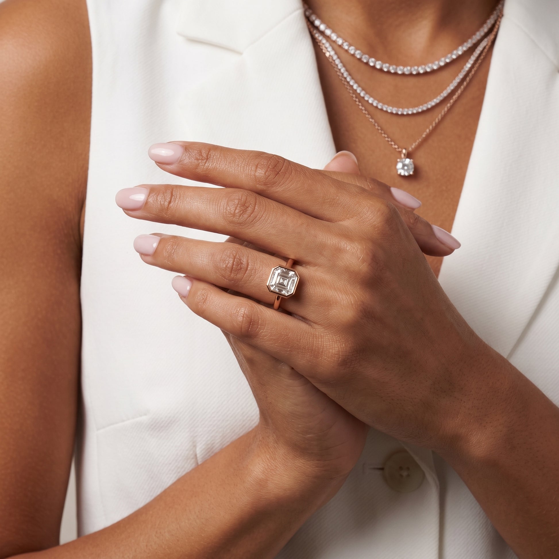 Maeve Bezel Solitaire Asscher Diamond Ring in Rose Gold - model.jpg