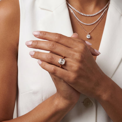 Maeve Bezel Solitaire Asscher Diamond Ring in Rose Gold - model.jpg