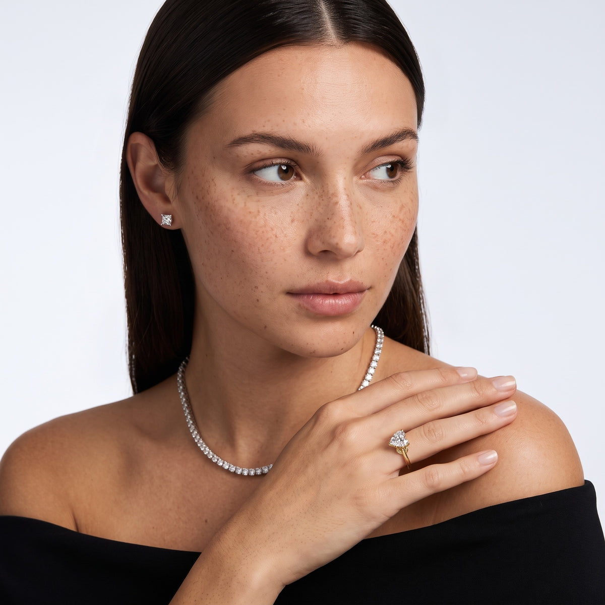 Benita Leaf Heart Diamond Engagement Ring in Platinum - model.jpg