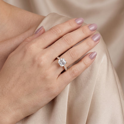 Della Hidden Halo Pavé Asscher Diamond Engagement Ring in Yellow Gold - model.jpg