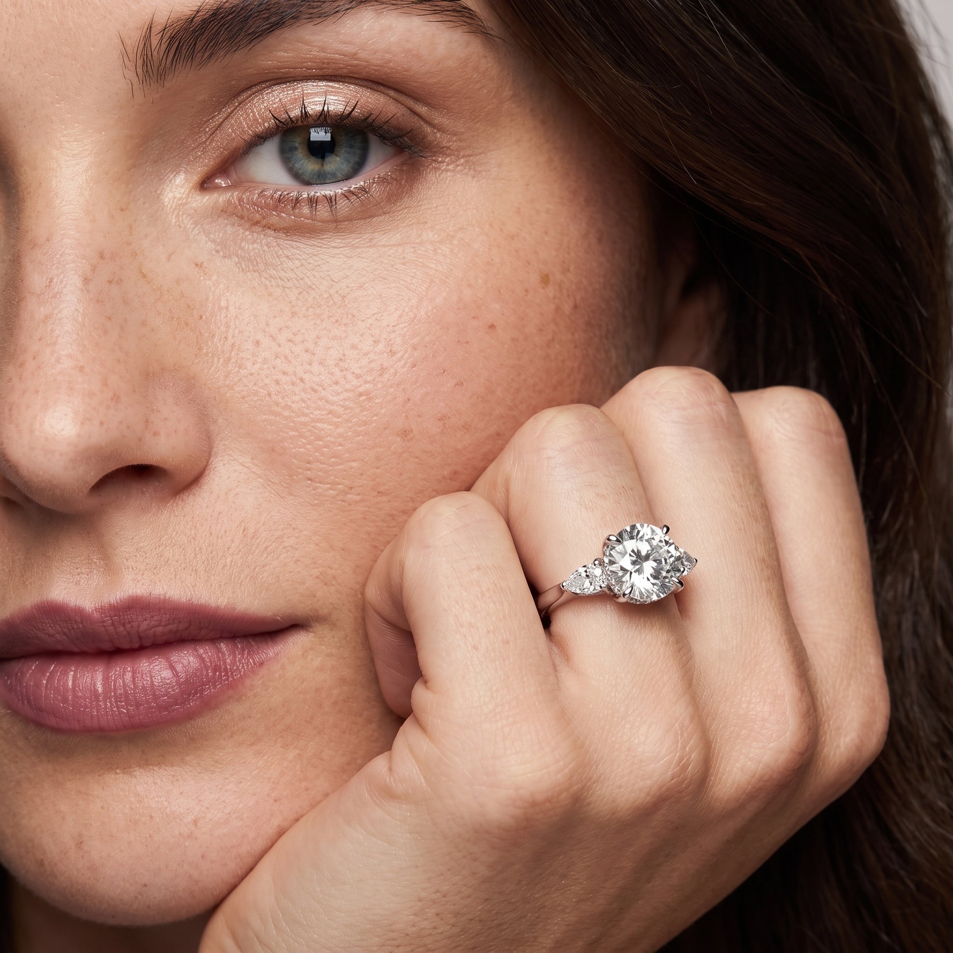 Leila Three-Stone Round Diamond Engagement Ring in Silver - model.jpg