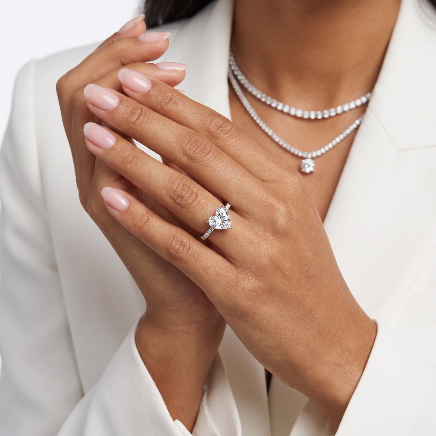 Juna French Pavé Solitaire Heart Diamond Engagement Ring in Silver - model.jpg