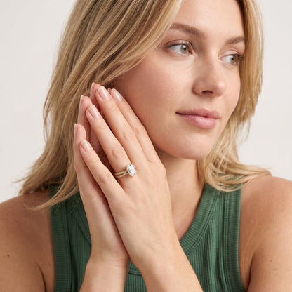 Ottilie Split Shank Pavé Emerald Diamond Engagement Ring in White Gold - model.jpg