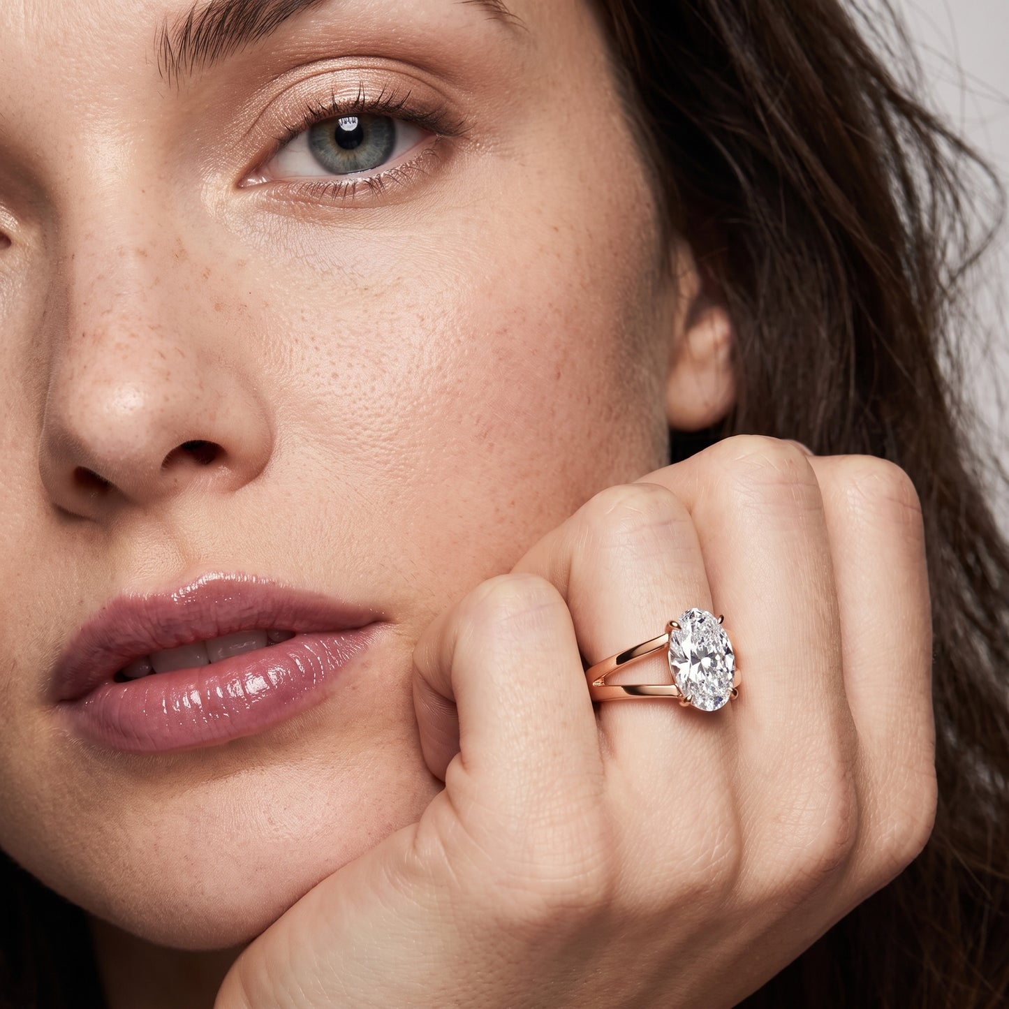Giselle Solitaire Split Shank Oval Diamond Engagement Ring in Rose Gold - model.jpg