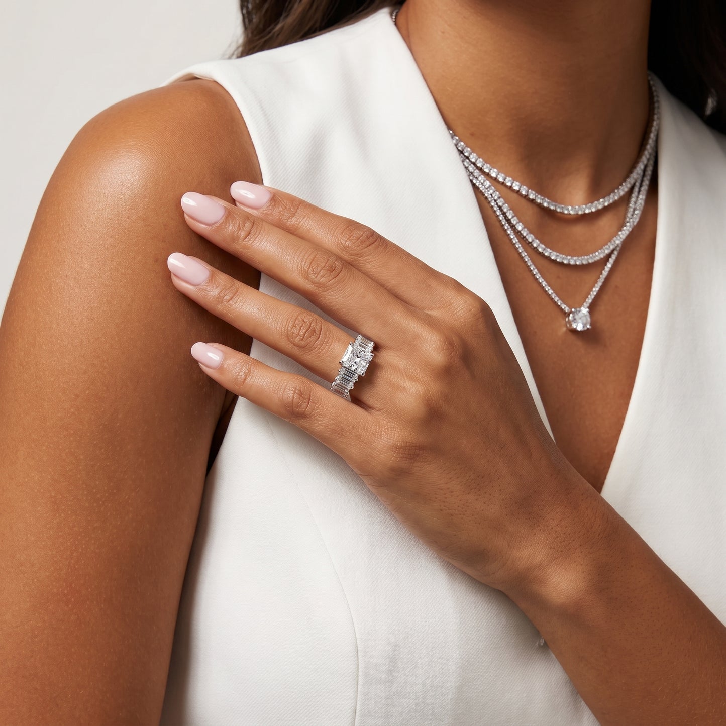 Mara Sidestone Baguette Accent Radiant Diamond Engagement Ring in White Gold - model.jpg