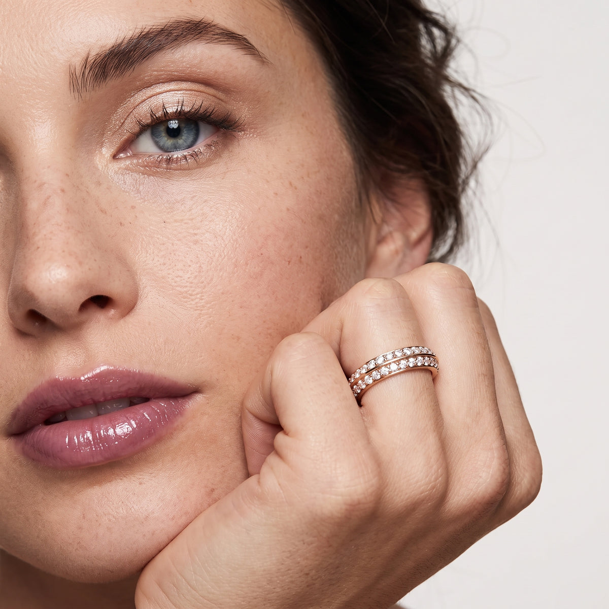 Claire Ridged Dome Round Diamond Half Eternity Band in Rose Gold - model.jpg