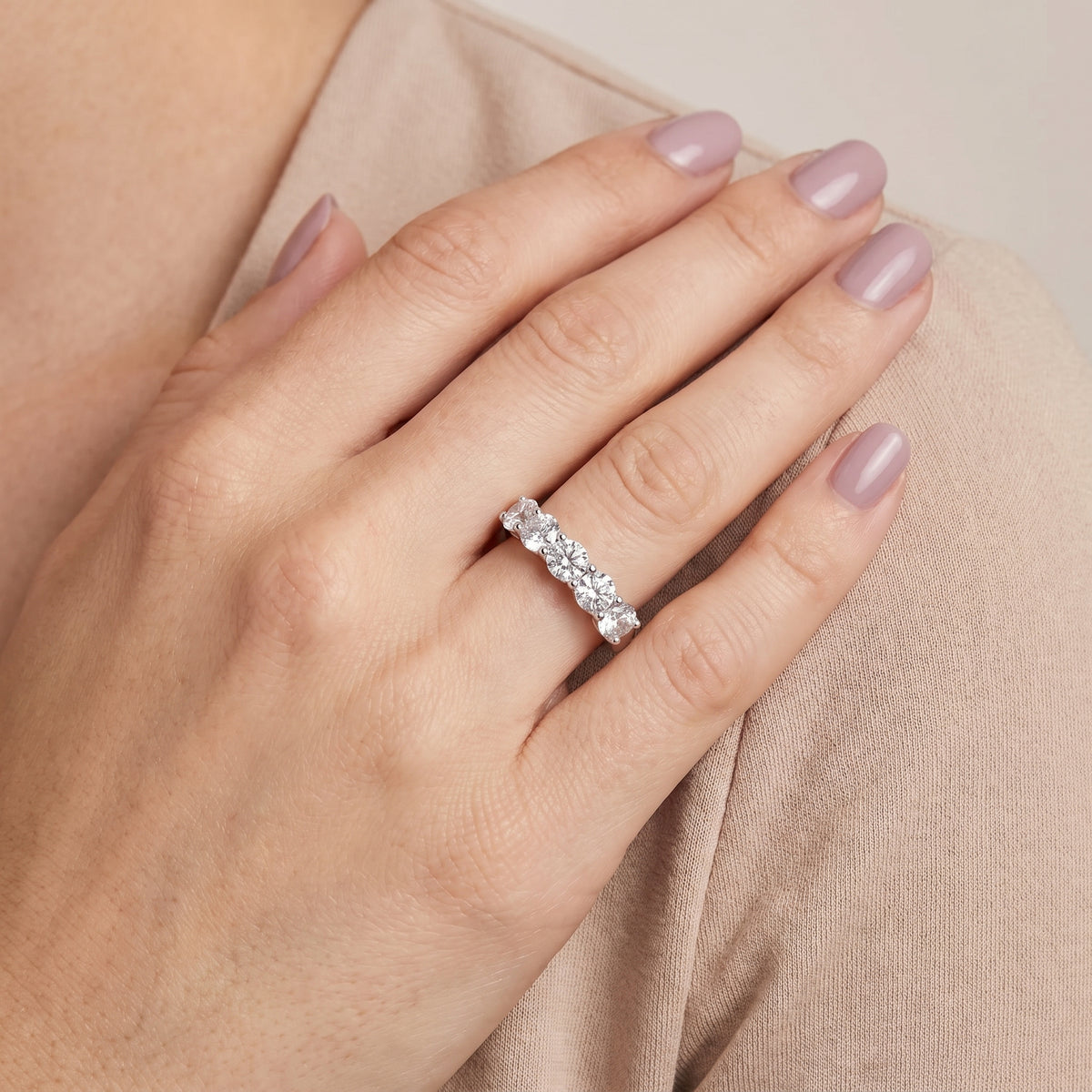 Cecilia Shared Prong Round Diamond Wedding Band in White Gold - model.jpg