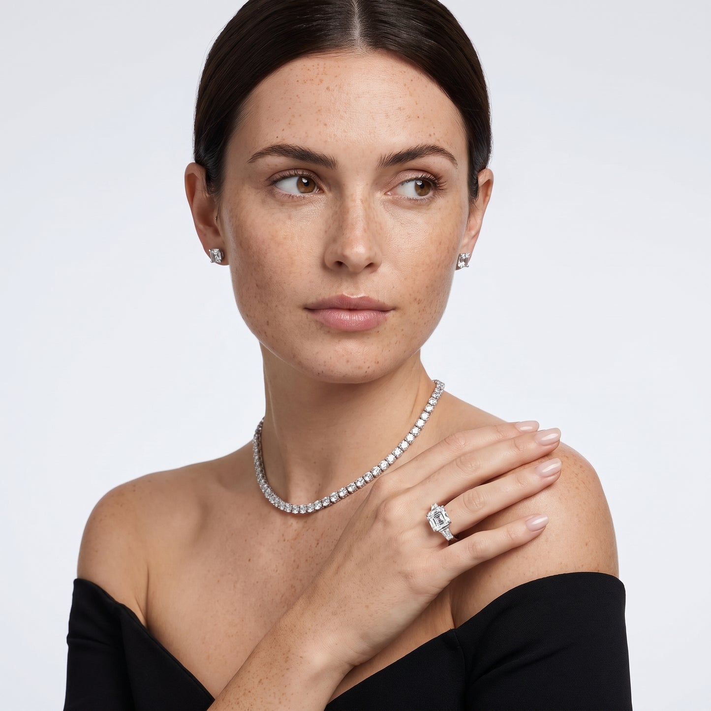 Layla Tapered Baguette Asscher Diamond Ring in Silver - model.jpg