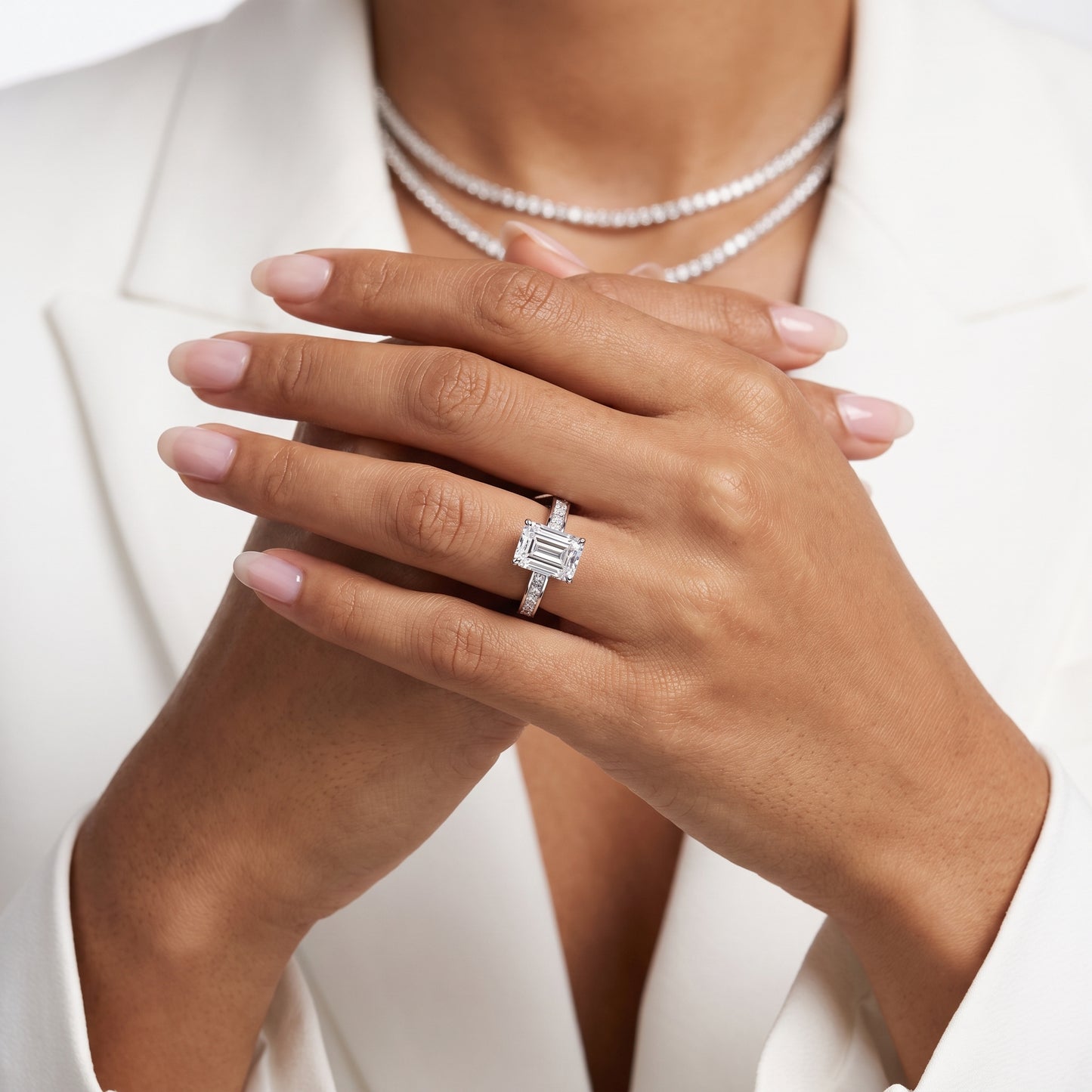 Brielle Channel Set Solitaire Emerald Diamond Ring in White Gold - model.jpg
