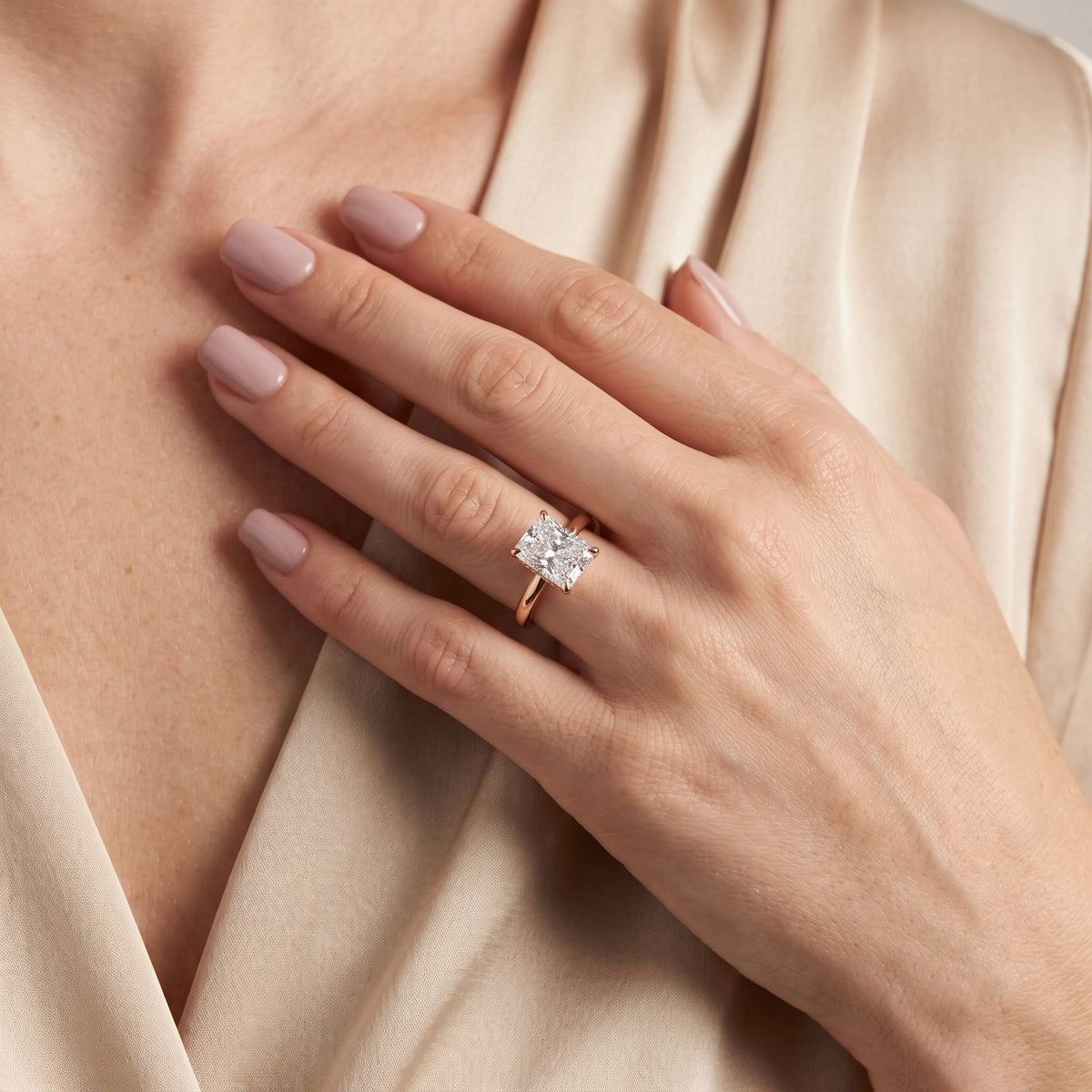 Mena Hidden Halo Radiant Diamond Engagement Ring in Rose Gold - model.jpg
