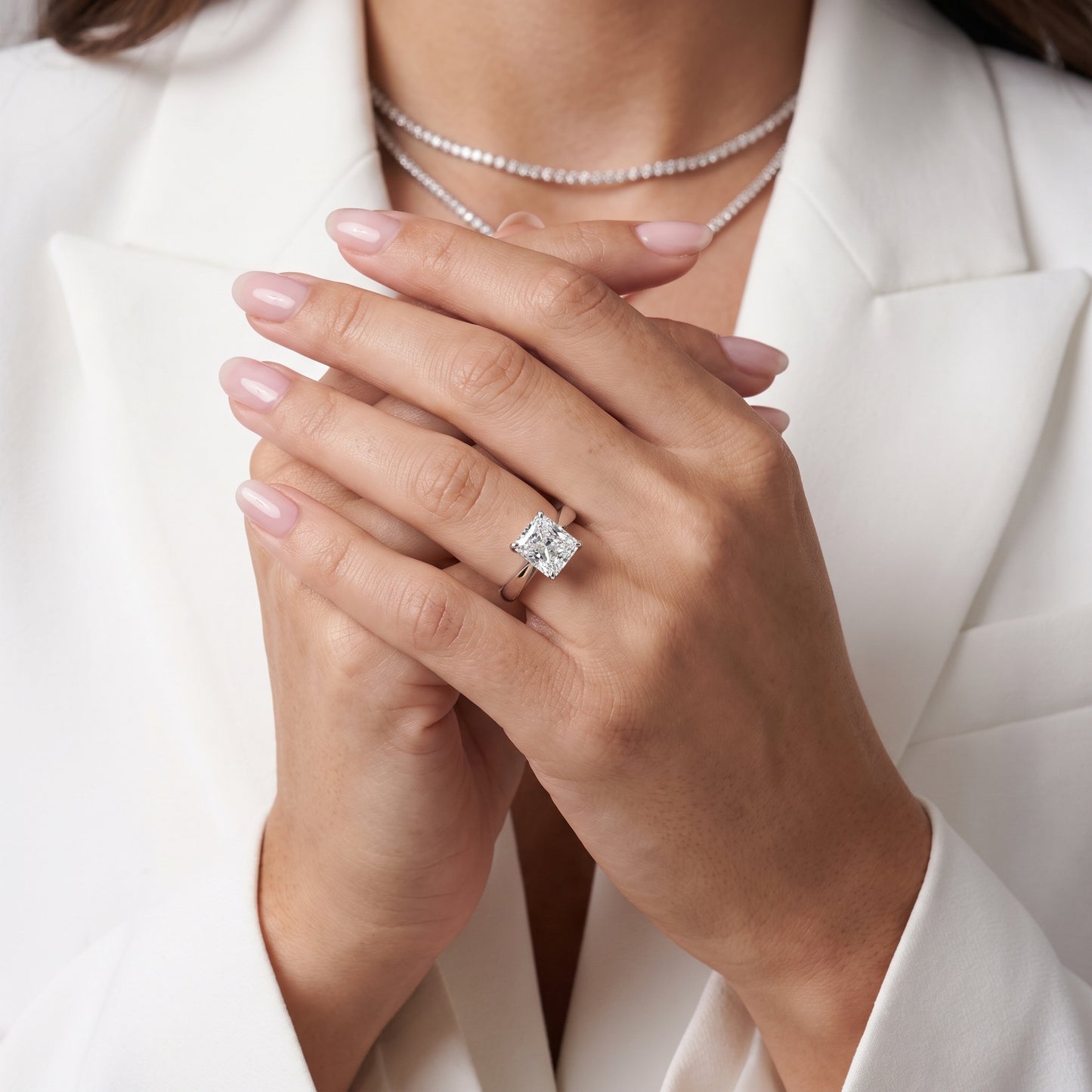 Lucia Solitaire Six-Prong Radiant Diamond Engagement Ring in Silver - model.jpg