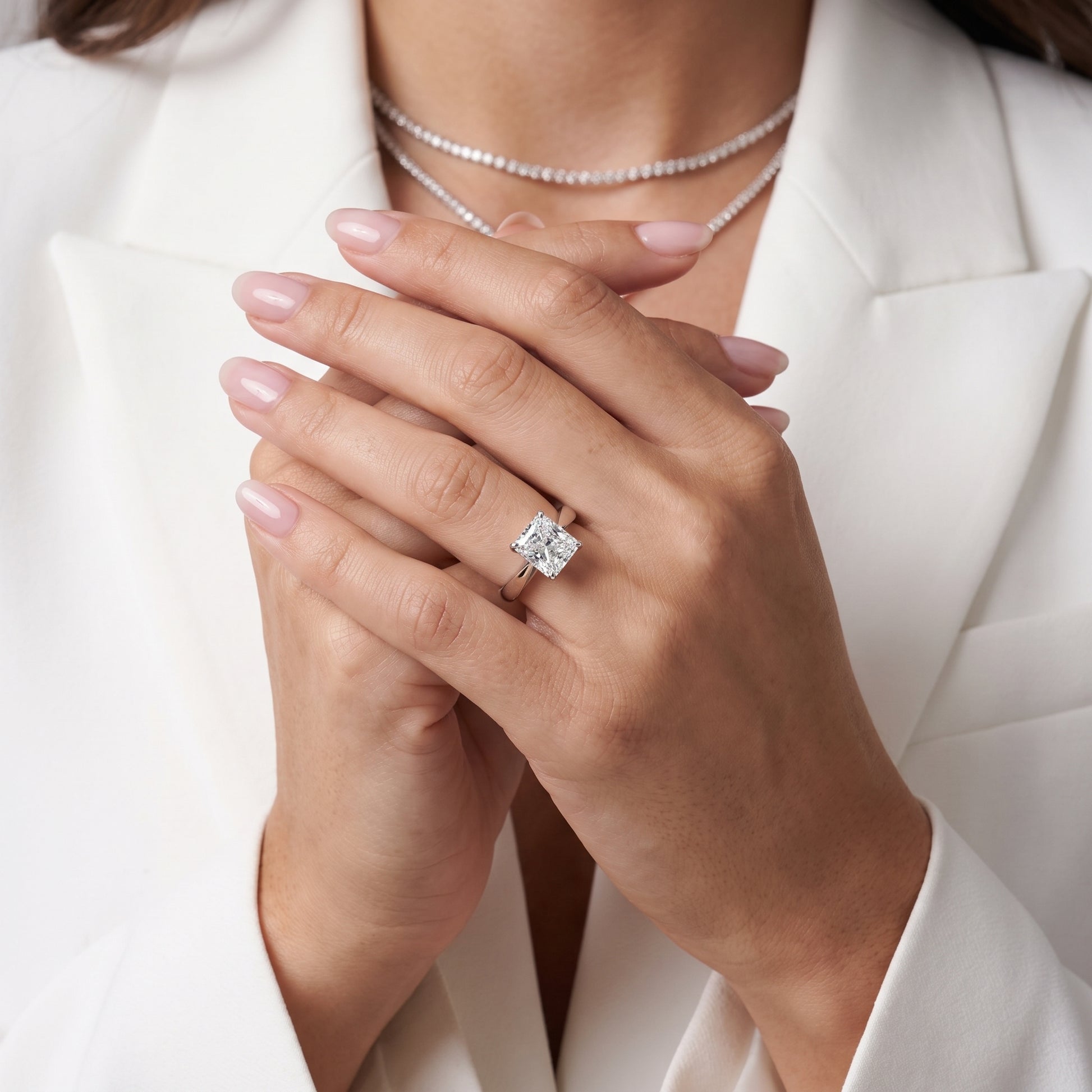 Lucia Solitaire Six-Prong Radiant Diamond Engagement Ring in Silver - model.jpg